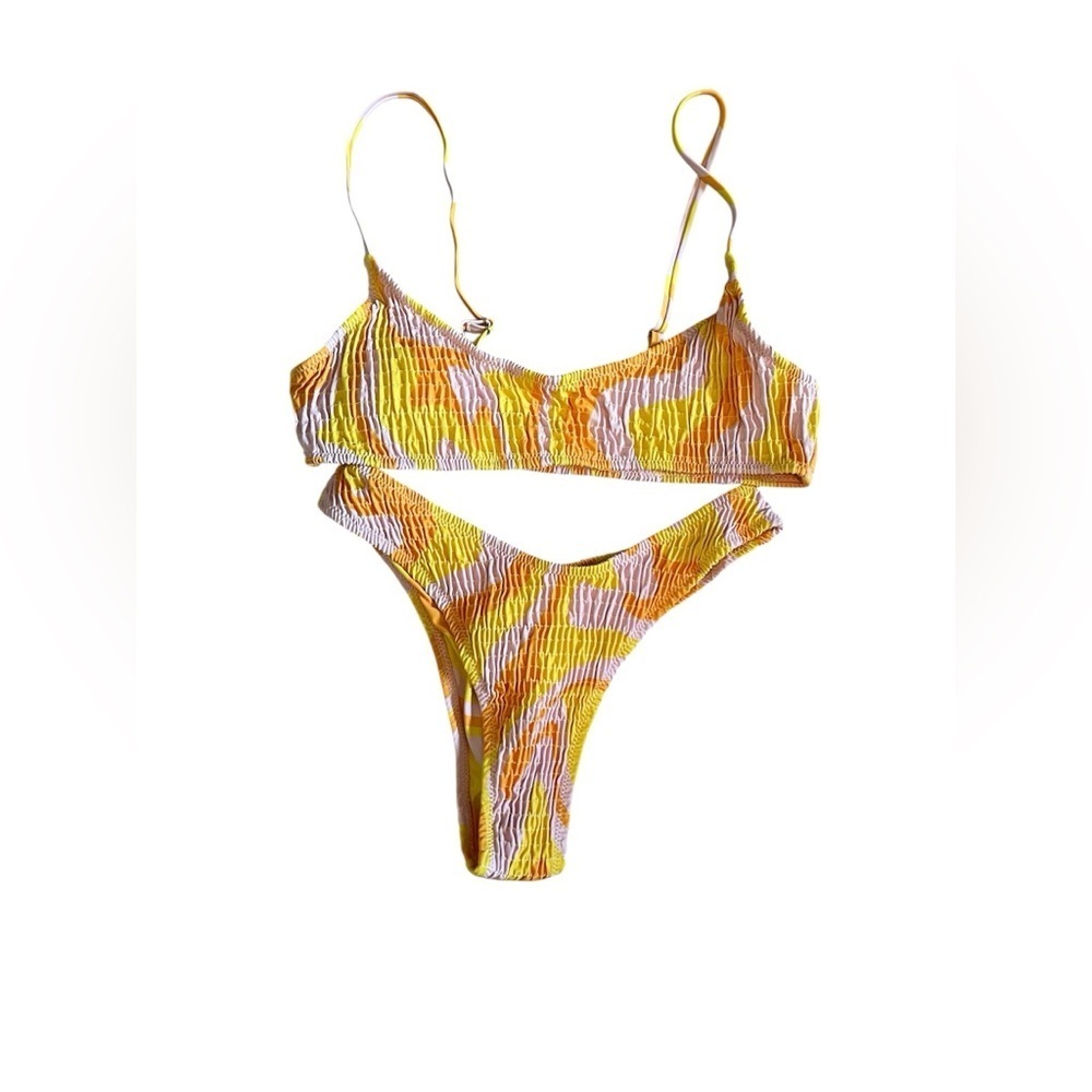 Volafa Tie-Dye Scrunch Pink Orange Thong Bikini